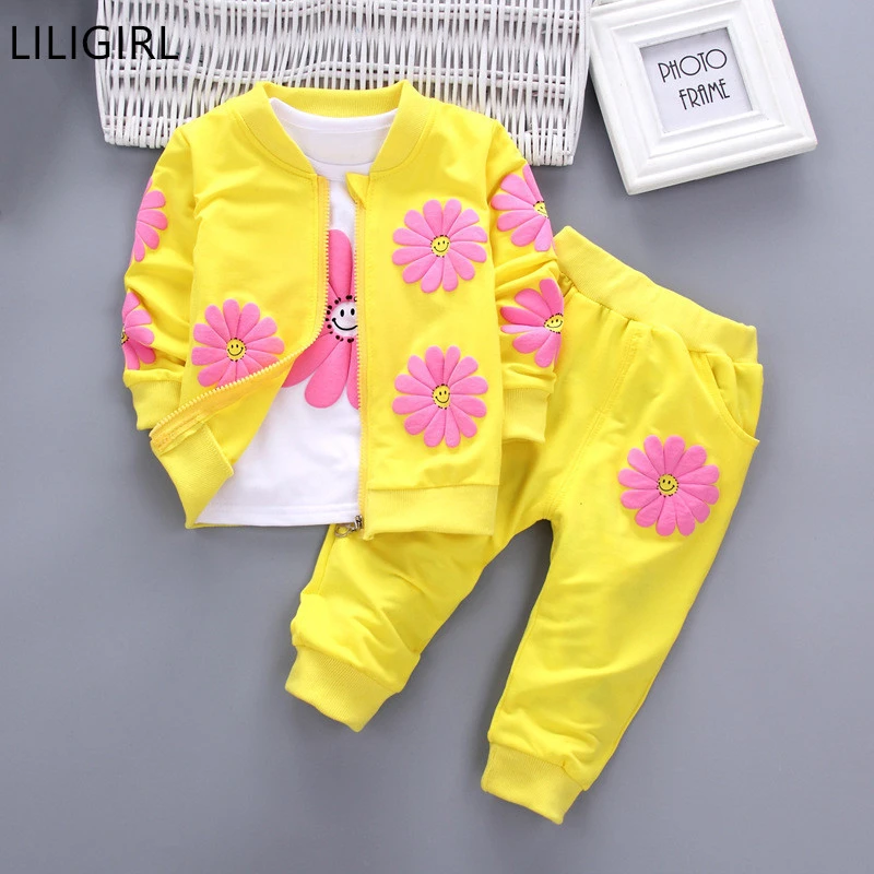 LILIGIRL/детская одежда для малышки, детские спортивные костюмы для детей, повседневные спортивные костюмы с принтом, весенне-осенняя одежда для девочек, костюм из 3 предметов, От 1 до 4 лет