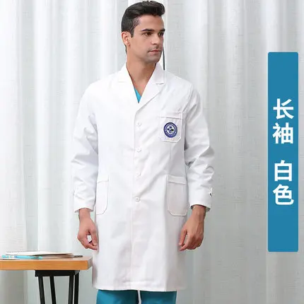 White coat long sleeve physician uniform women and men laboratory clothing doctors tattoo beauty salon pharmacy work clothes - Цвет: picture color