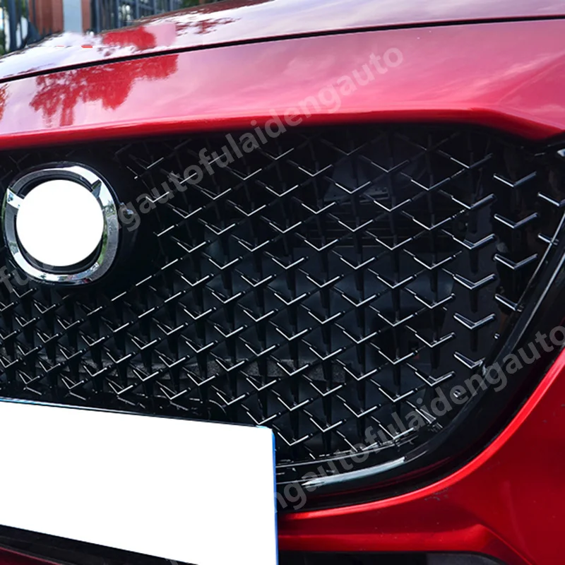Для Mazda 3 Axela sedan- глянцевый черный сотовый бампер сетка решетка гриль украшение с серебряным значком авто аксессуары