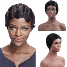 

Brazilian Short Pixie Cut Human Hair Wigs Finger Waves Hairstyles For Black Women Cute Cheap Wig Remy Full Machine Made Wigs