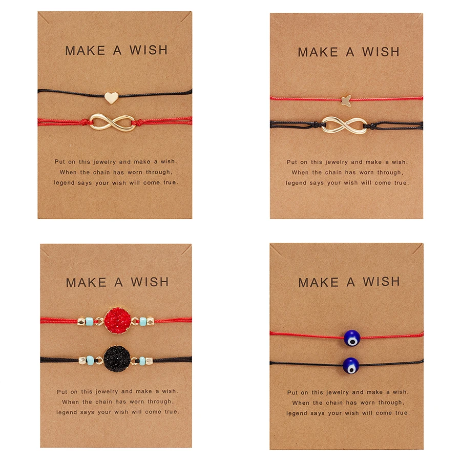 Rinhoo Бесконечная любовь оболочки Шарм браслет бумажные поздравительные открытки подарок ручной работы красные черные нитяные браслеты Набор для пары лучший друг