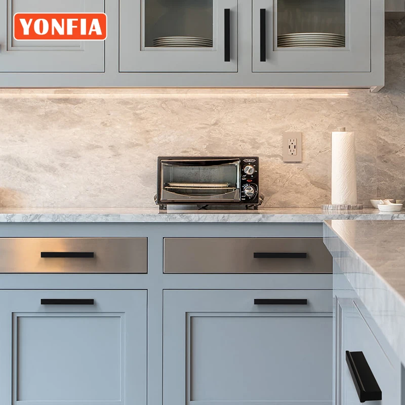 YONFIA 3728 Black Long Aluminium Profile Wardrobe Cabinet Drawer Pull Handle Long Gold Kitchen Furniture Closet Pull Door Handle