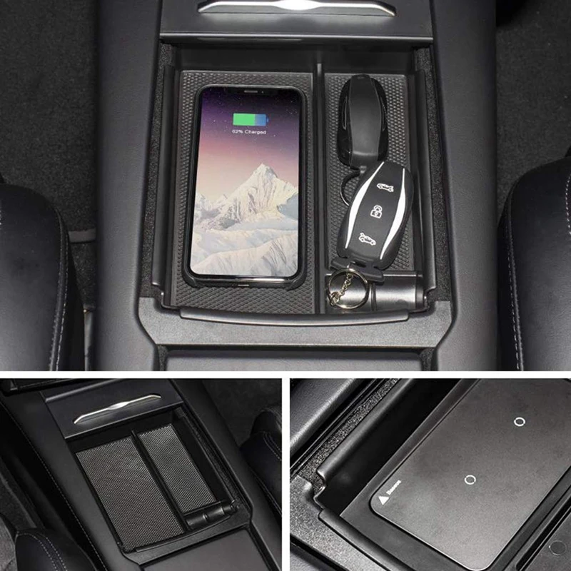 Wireless Phone Charger Center Console Organizer Fast Charging Armrest Box Storage Tray Pad Accessories For Tesla Model X And S 2