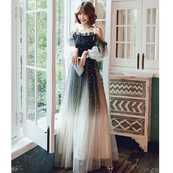 

Black Noble Cheongsam Starry Sky Gradual Change Sexy Evening Party Dress Sequins Formal Dress Women Full Length Prom Gown