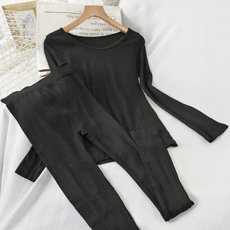 Heliar Winter John Suits Solid Undertwear Thermal Two pcs For Women Long Sleeve Blouse Tops and Pants Sets Skirt |