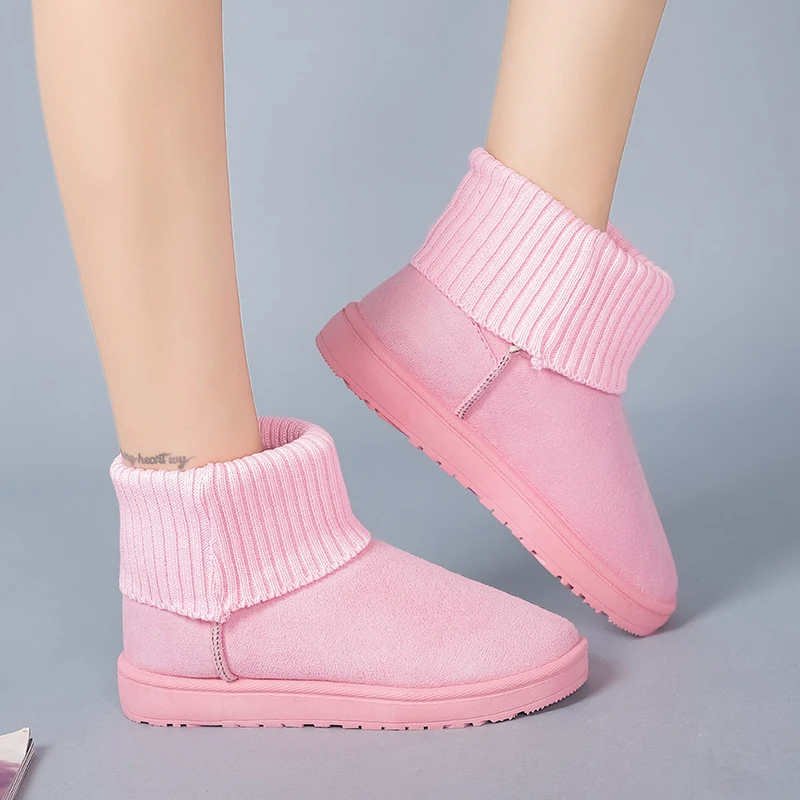 New Winter Boots Warm Plush Snow Boots Platform Suede Sock Boots Women Shoe Flat Round Toe Slip On Soft Comfort Boots