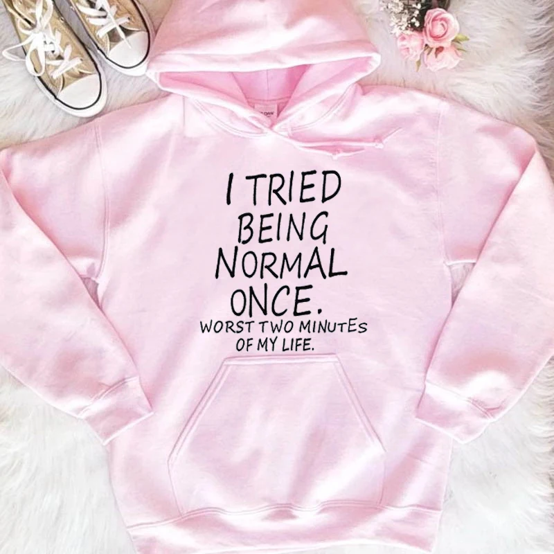 Я пробовал быть нормальным когда-то Hoodies слоган для женщин Мода Чистый хлопок повседневные забавные пуловеры гранж tumblr хипстер Готический арт Топы