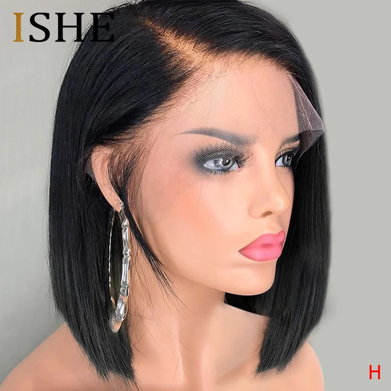 Peluca de encaje HD transparente para mujeres, pelucas de cabello humano corto, Bob, 13x4, encaje frontal prearrancado, cabello Remy 150%