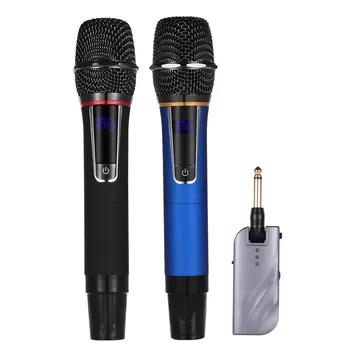 

UHF Dual-Frequency Wireless Microphones Set with 1 Receiver 2 Handheld Microphone for DJ Party Karaoke Meeting Live Performance