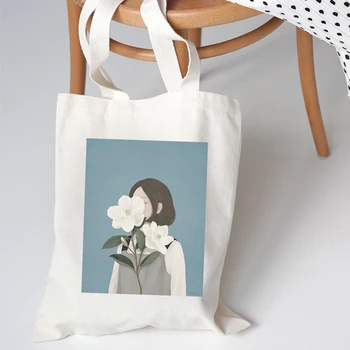 

Canvas Large Shoulder Bag Women Cotton Shopping Bags Double Strap Casual Bag Girl School Book Bag Foldable Eco Bag Korean