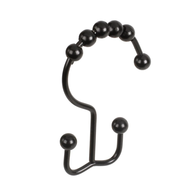 Shower Curtain Rings Hooks – Premium Stainless Steel – Set Of 12 Decorative Shower Curtain Hooks(Black
