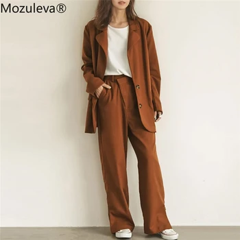 

BornSraCasual Loose 2 Pieces Set Single-breasted Jacket & Straight Pant Female Blazer Suit 2020 Spring Pant Suit Women