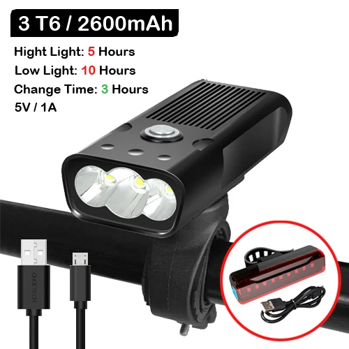3 T6 2600 Tailiight NEWBOLER 5200 мАч флэш-светильник для велосипеда USB зарядка Комплект Задний фонарь MTB велосипед светодиодный светильник L2/T6 головной светильник велосипедные аксессуары для фонарей - Цвет: 3 T6 2600 Tailiight