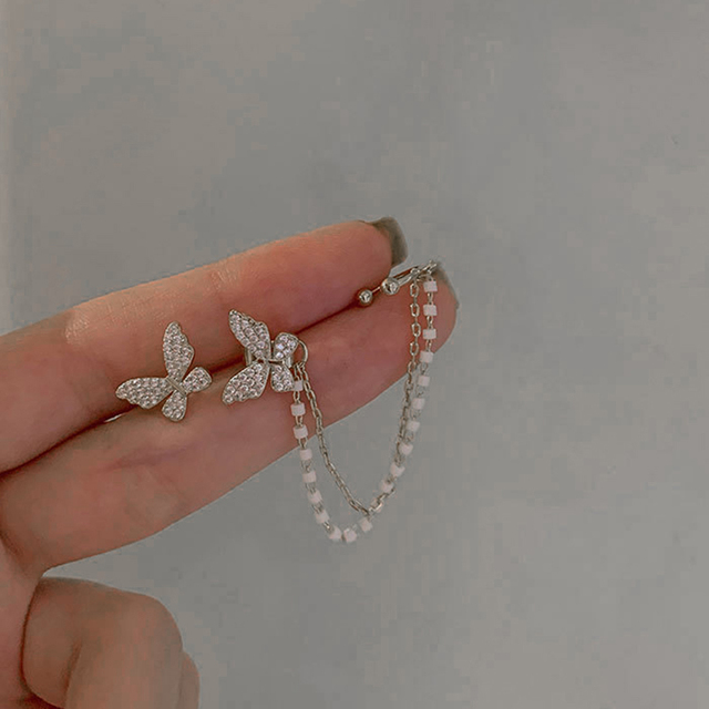 Korean Crystal Line Metal Pearl Stud Earrings For Women Girl Simple Gold Color Small Earring Party Jewelry