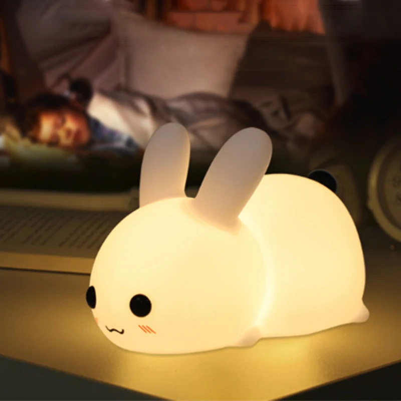 

USB charging double-color dimming patting lamp LED silicone rabbit night light creative gifts cartoon children's night light
