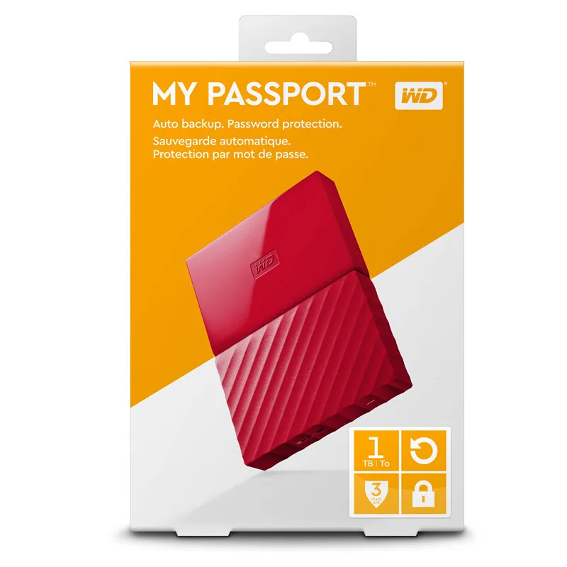 Western Digital My Passport HDD 1 ТБ 2 ТБ 4 ТБ USB 3,0 портативный внешний жесткий диск с HDD кабелем Windows Mac - Цвет: red