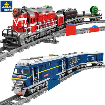 

Big Train Power-Driven Diesel Rail Train Cargo With Tracks Model City Building Blocks Sets Technic Brinquedos Bricks Kids Toys