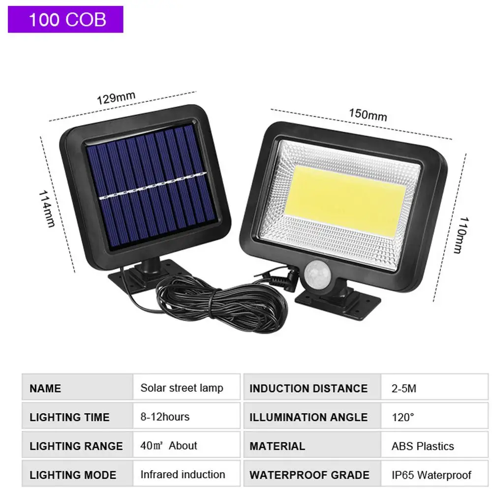 COB 100LED солнечная лампа датчик движения Водонепроницаемый Открытый Путь ночного освещения горячая новинка