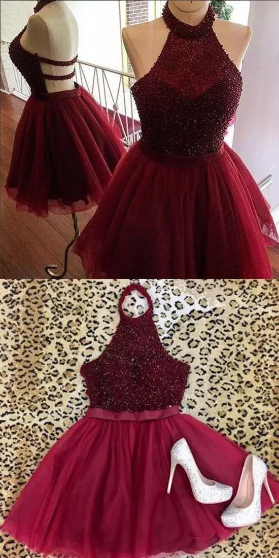 Бордовое платье для выпускного короткое сексуальное бисерное аппликация возвращения домой платья с кристаллами А-силуэта Выпускные коктейльные вечерние платья