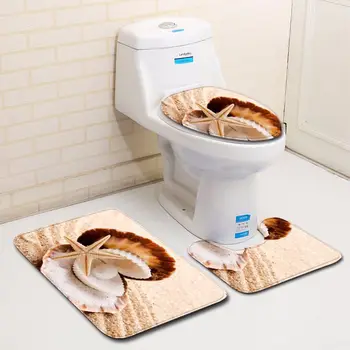 

Shell Bathroom Carpet 3PCS/SET Toilet Rug Set Non-slip Bath Mats Shower Room Pad Absorbent Doormats