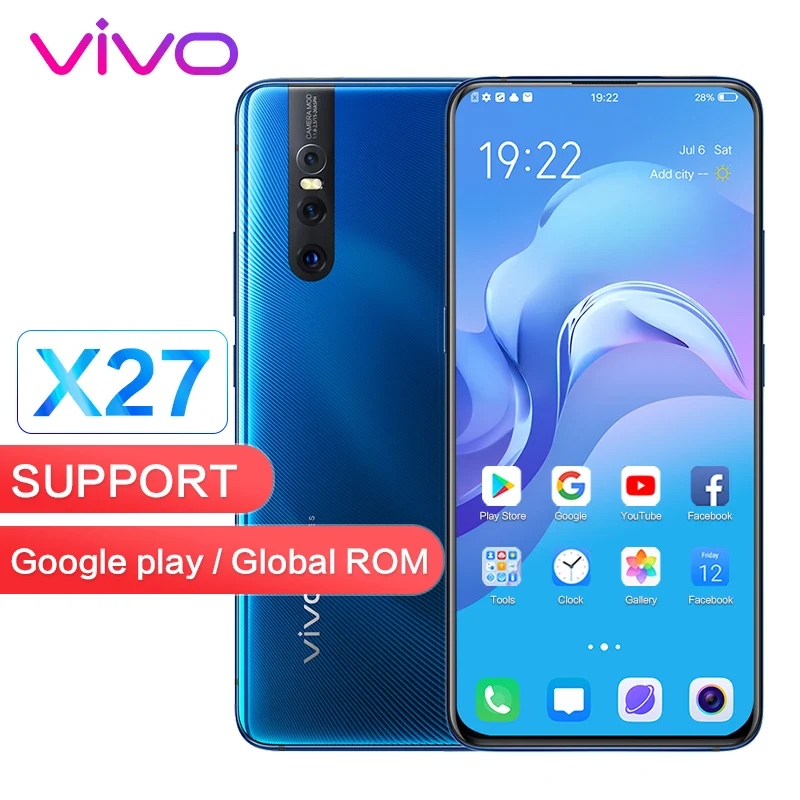 Оригинальный vivo X27 поддержка глобальной rom Google Play 48.0MP мобильный телефон 8 Гб 128 ГБ 6,39 "полный экран Восьмиядерный 3 камеры сотовый телефон