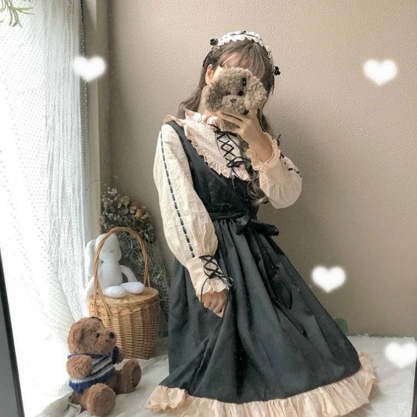 Medieval estilo europeu anime kawaii cosplay trajes para meninas retalhos  bandagem babados manga longa lolita vestidos para mulher| | - AliExpress