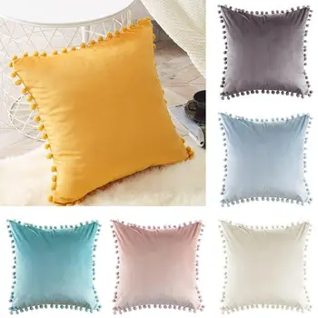 

Soft Velvet Decorative Pillowcase Bed Throw Pillows Cover 45cm Pompom Pillow Car Decortion Square Home Covers Cushions For V4T2