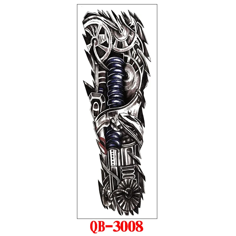 3008 Full Arm Temporary Tattoo Stickers Large Black Skeletons Body Tattoo Waterproof Tattoo For Men Women Fake Tattoos 17*48cm - Цвет: 3008