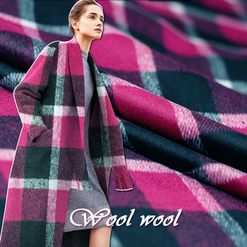 

Red raspberry 600g/m British plaid wool 150cm smooth wool fabric Rose red and black plaid big suit custom fabric free shipping