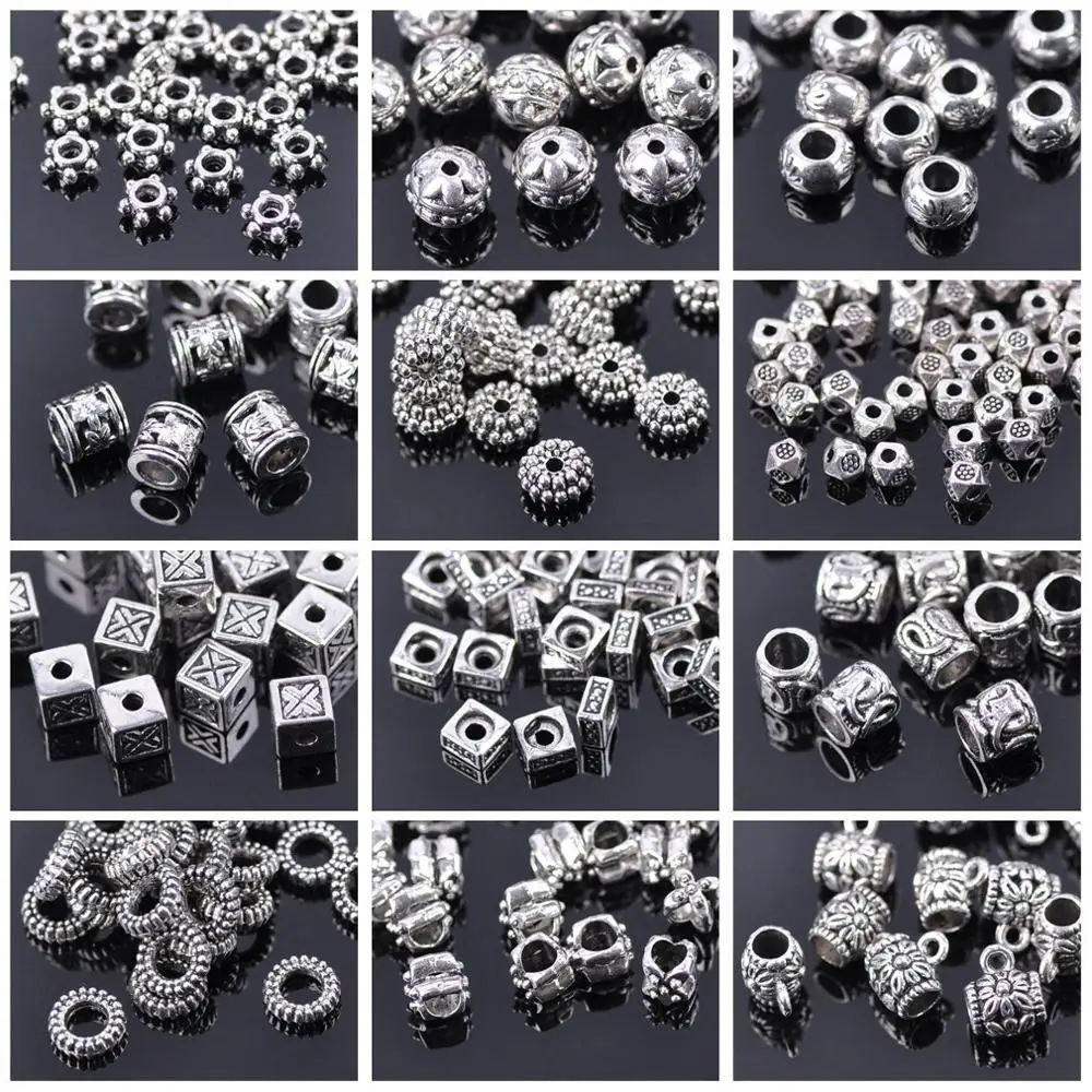 50pcs Tibetan Silver Color Metal Alloy Loose Spacer Beads lot for Earring Necklace Bracelet Jewelry Making Findings DIY Crafts 5pcs round cylinder nepalese buddhist tibetan silver gold color metal loose beads for jewelry making diy bracelet