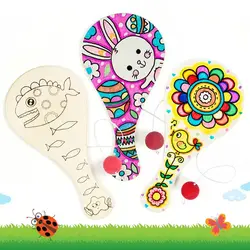 Juego de 9 unids/set de raqueta de bola pintada a mano de madera, juguete de grafiti de pintura de dibujos animados artesanal para guardería, artesanía para niños