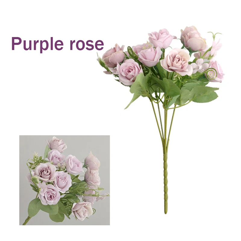 purple 10 головы Мини Искусственные розы Шелковые цветы для моделирования искусственные цветы для дома вечерние украшения комнаты подарка - Цвет: purple