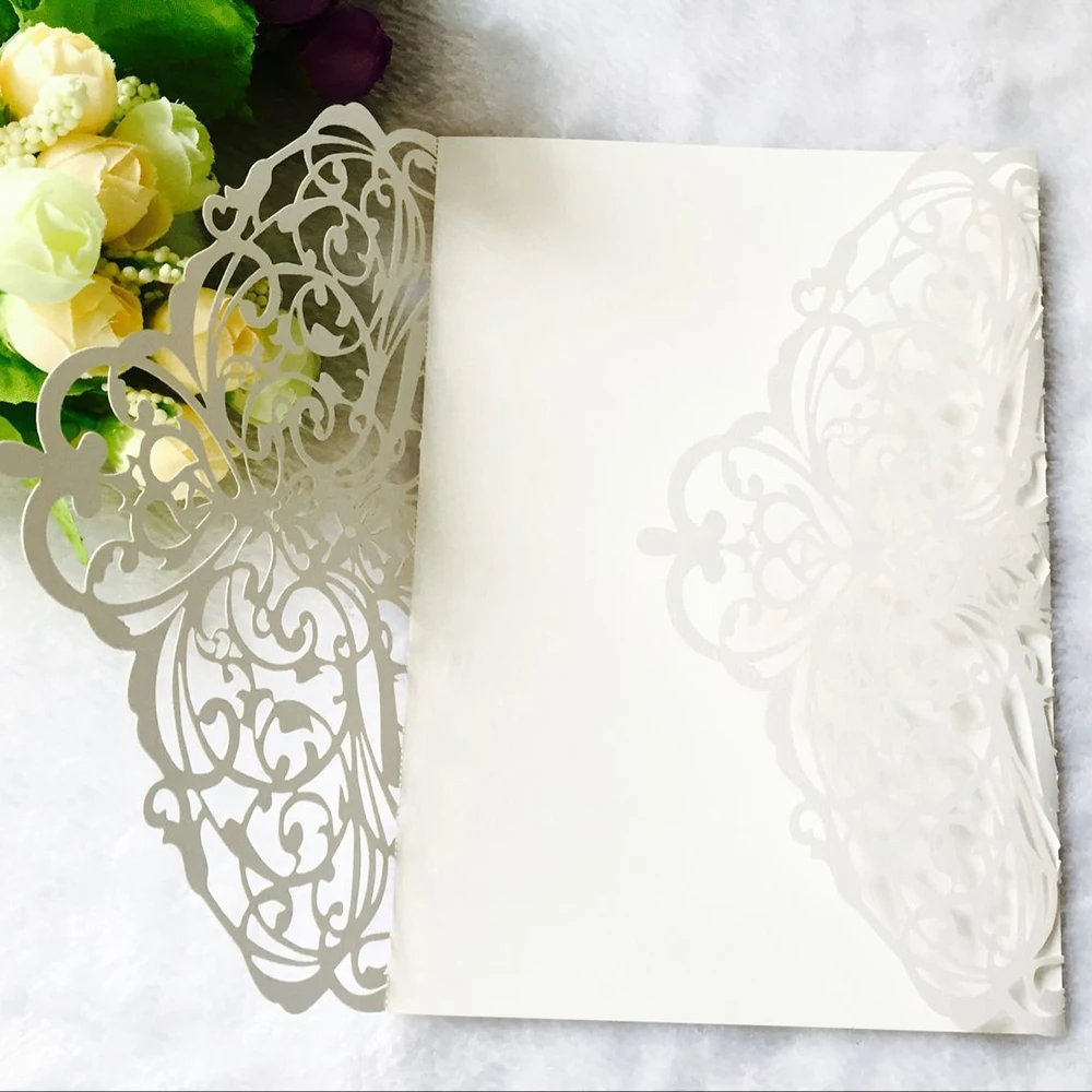 10pcs Elegant Laser Cut Wedding Invitation Cards Greeting Card Customize Business With RSVP Cards Decor New Year Party 18x12.5Cm