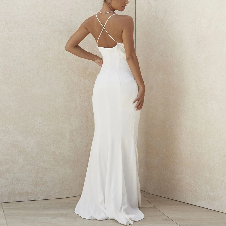 Adyce 2020 New Summer White Sleeveless Long Dress