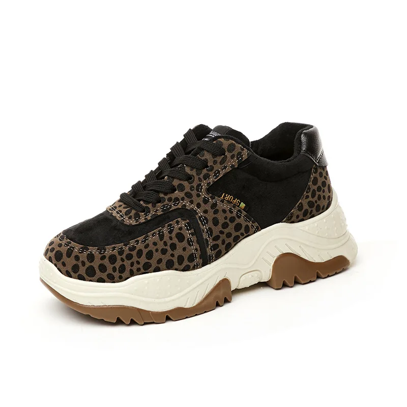 Женские кроссовки; повседневная обувь на платформе с леопардовым принтом; модная женская разноцветная Обувь На Шнуровке; Новая удобная прогулочная обувь; K5-92 - Цвет: Хаки