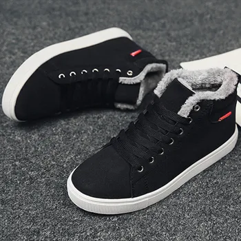 

2019 New Leather Men Ankle Boots Warm Plush Men Sneakers Fashion Casual Outdoor Lace Up Boots High Top Warm Non-slip Men Shoes