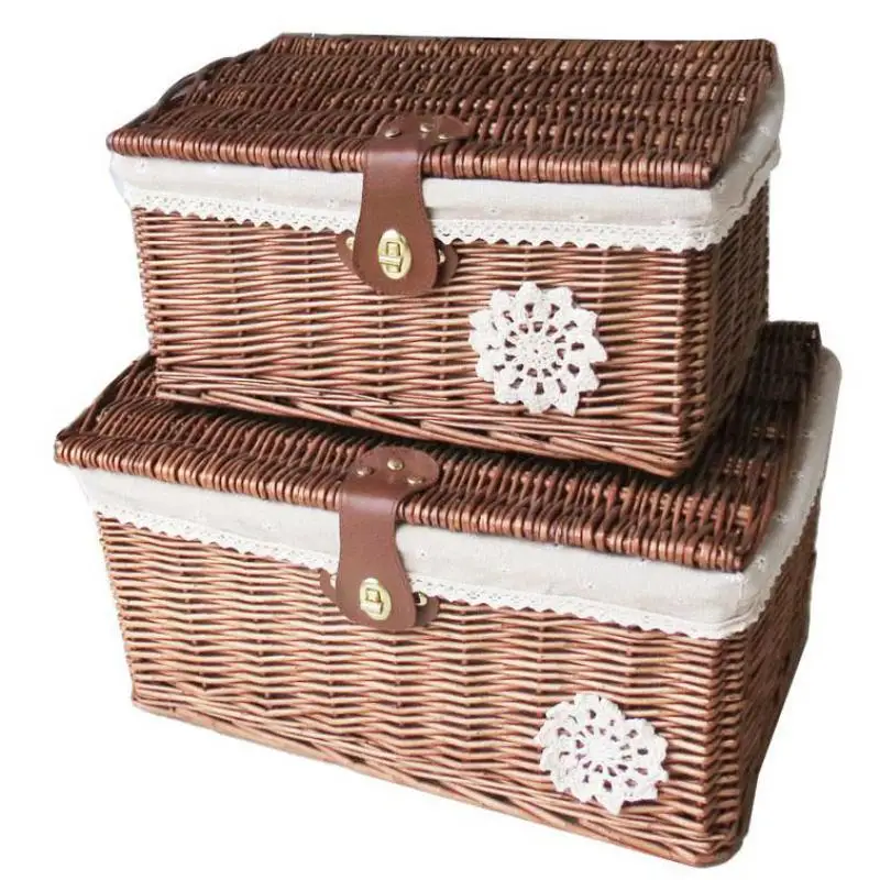 Коробка для хранения из ротанга ивовая коробка корзина с крышкой пряжкой