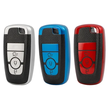 TPU Leather Car Key Case Cover Shell For Ford F-150 F-250 F-350 2018 2017 Fusion Mustang Explorer Key Holder Auto Accessories