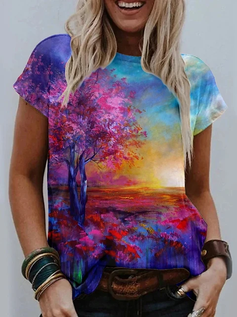 3D Sunflower Women's floral print T-shirts, round neck T-shirts and Floral print, women's T-shirts HUAD-A9