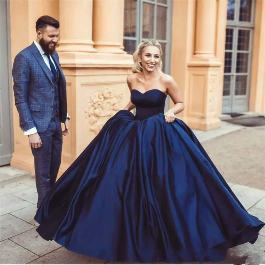 Sexy Sweetheart Long Satin Prom Dresses Ball Gowns Customized Made Simple Elegant Evening Gowns vestido de novia corto