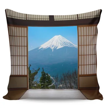 

Mount Fuji Wooden Door Home Pillow Cases Living Room Sofa Chair Pillowcases Home Decor Square Cushion Covers