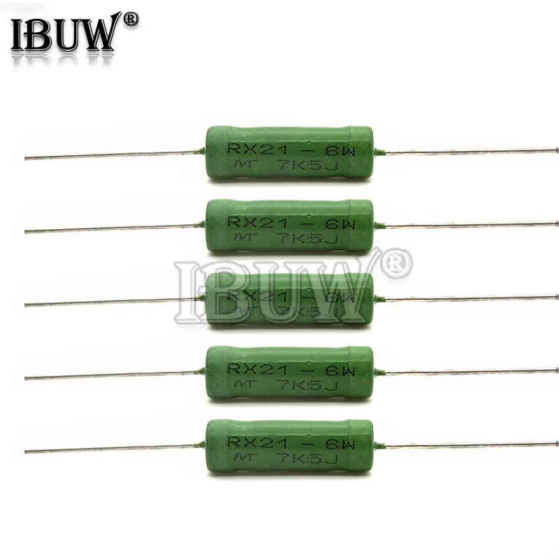 5PCS RX21 6W 10W Wire Wound Resistance 5% 1R 10R 100R 1K 10K 12K 15K 18R 20R 22R 24R 27R 30R 33R 36R 0.01R 0.05R 0.1R 0.12R wirewound resistor