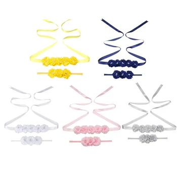 

2pcs Maternity Belly Sash Band Belt & Baby Hair Band Headband Flower with Crystal Rhinestones Pearls Head Wrap and Sash Belt Set