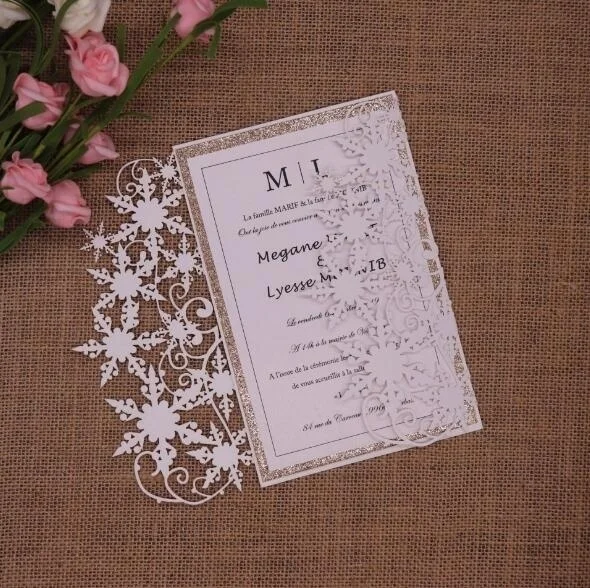 

50sets Elegant Lace Wedding Invitations Card Laser Cut Snowflake Christmas Greeting Card Event Party Supplies