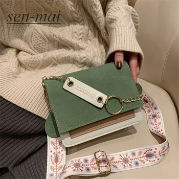 

sen-mai new mini handbags women fashion ins ultra fire retro wide shoulder strap messenger bag purse simple style Crossbody Bags