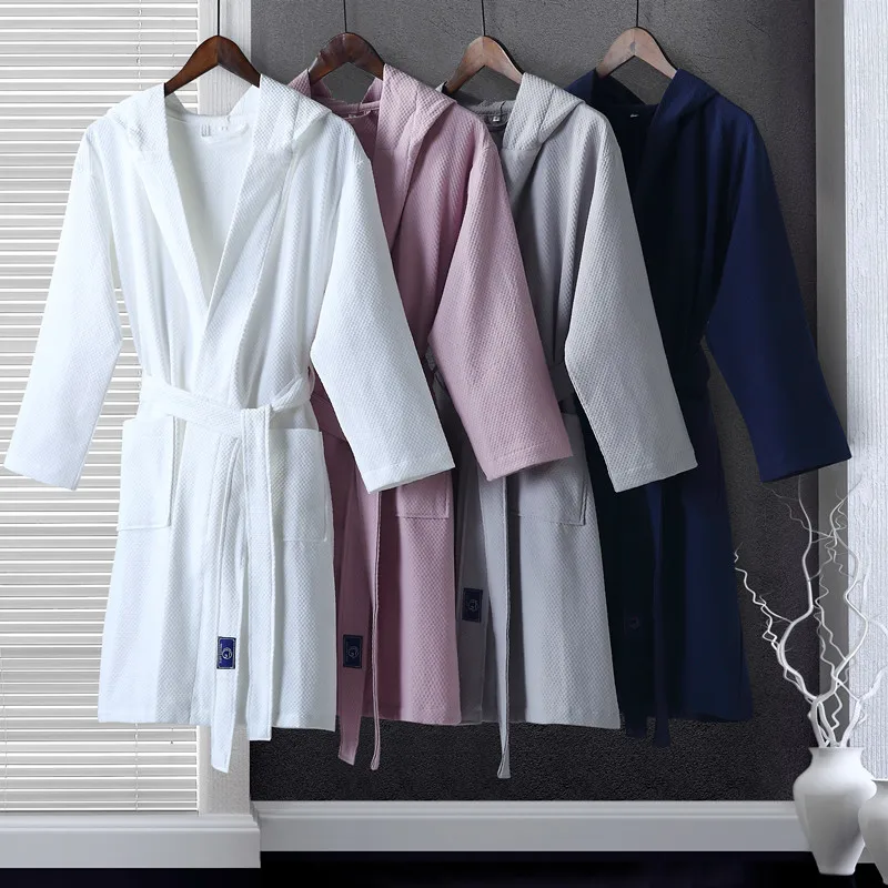Pure Cotton Waffle Bathrobe Men Women Home Hotel Autumn Winter Thin Bath Robes Couple Hooded Dressing Gown Szlafrok Badjas Pure Cotton Waffle Bathrobe Men Women Home Hotel Autumn Winter Thin Bath Robes Couple Hooded Dressing Gown Szlafrok Badjas