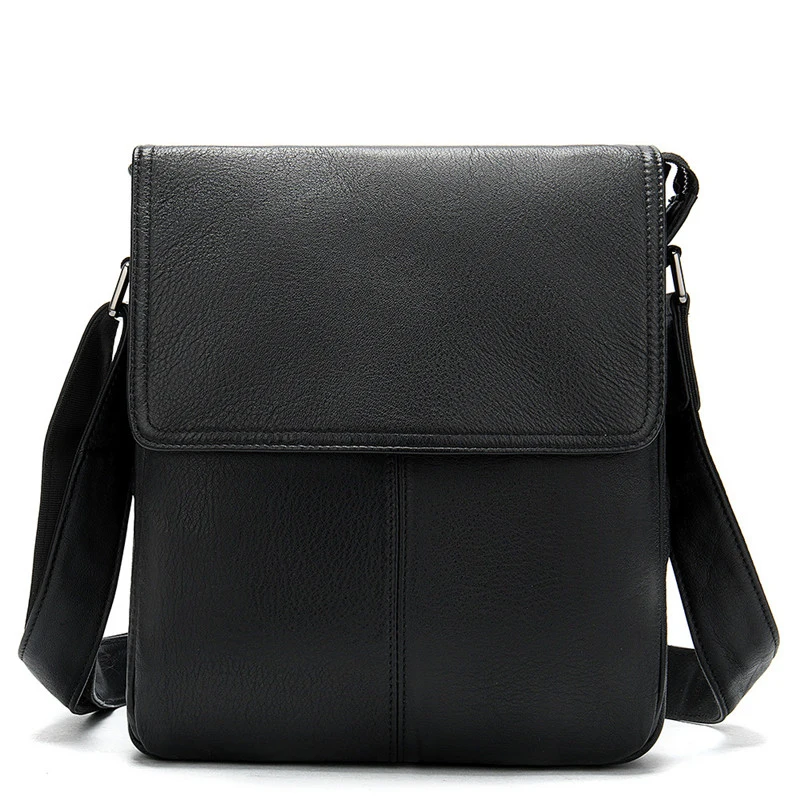 Business Messenger Bag Men's Genuine Leather shoulder bag Small Flap