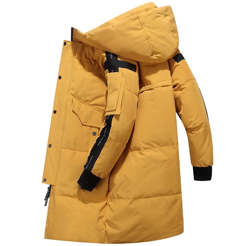 Зимний пуховик для русской зимы-30 градусов, мужское толстое модное длинное пальто, мужская куртка на 80% белом утином пуху, зимнее пальто, пуховые парки с капюшоном - Цвет: Цвет: желтый