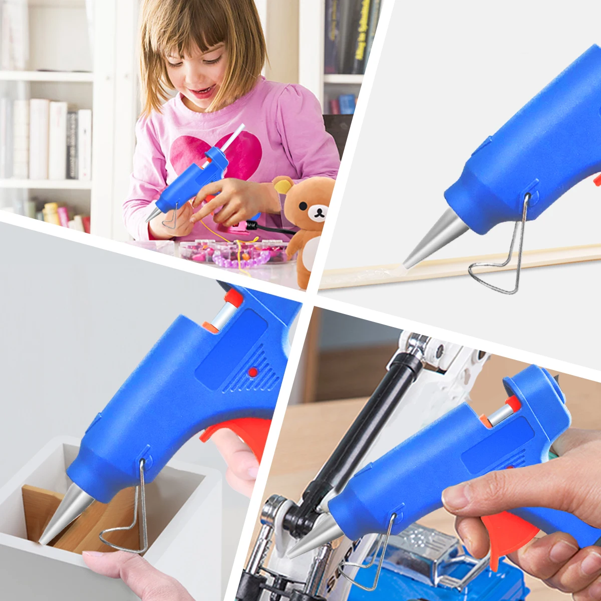PROSTORMER 고온 히터 용융 핫 글루건, 가정용 DIY 수리 도구, EU 사용, 7mm 글루 스틱 옵션 베이스 히트 미니 건, 20W