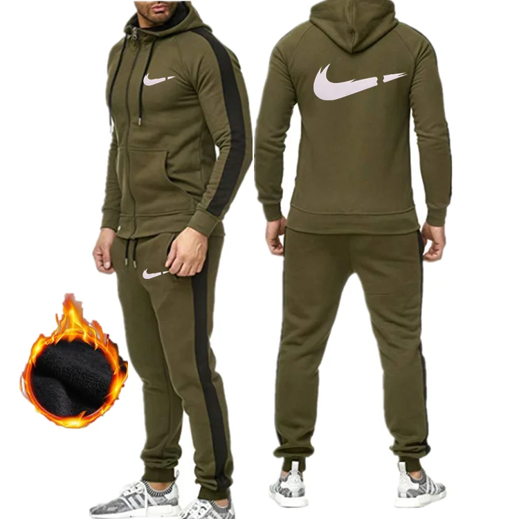 New Tracksuit Men Sporting Fleece Thick Hooded Brand-Clothing Casual Sportswear Male Jacket+Pants Warm Outside Winter Sweatshirt